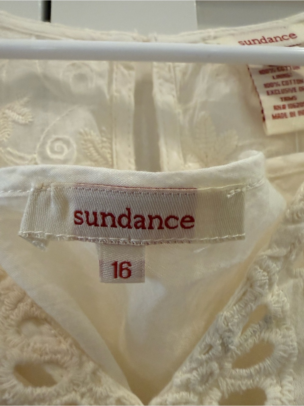 Sundance Size 16 Ivory Eyelet Lace Embroidered Cotton Shift Dress Boho Lined - Picture 4 of 9